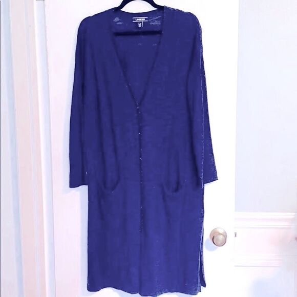 Lands End navy long cardigan sweater with pockets - Picture 1 of 11